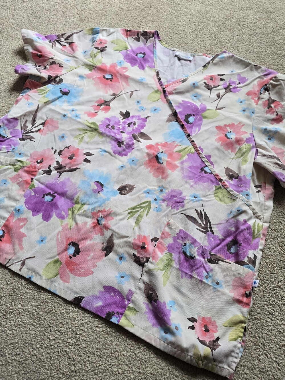 Scrubstar Floral Print Scrub Top - White, Pink, Blue, Green Womens 2X 3X